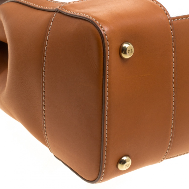 Pre Owned Ralph Lauren Brown/White Leather and Canvas Tiffin 33 Bag