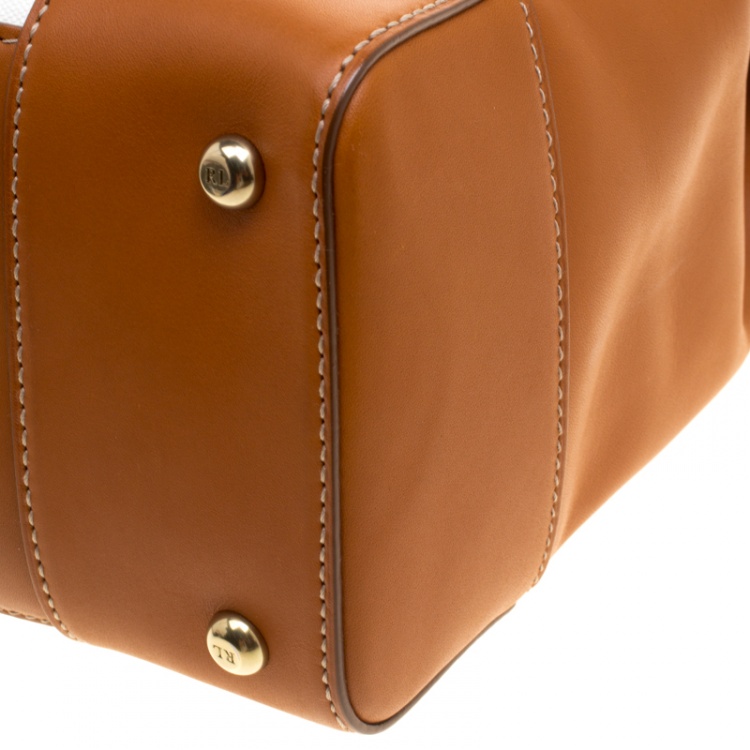 Pre Owned Ralph Lauren Brown/White Leather and Canvas Tiffin 33 Bag
