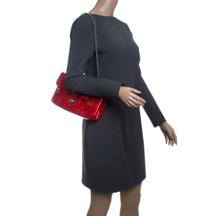 Pre Owned Ralph Lauren Red Patent Leather Ricky Chain Shoulder Bag