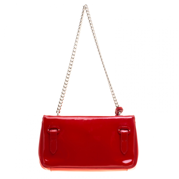 Pre Owned Ralph Lauren Red Patent Leather Ricky Chain Shoulder Bag