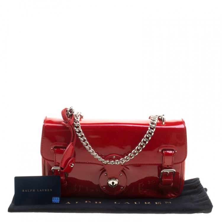 Pre Owned Ralph Lauren Red Patent Leather Ricky Chain Shoulder Bag