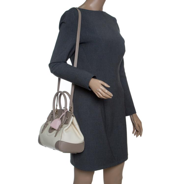 Pre Owned Ralph Lauren Taupe/Off White Leather Ricky Top Handle Bag