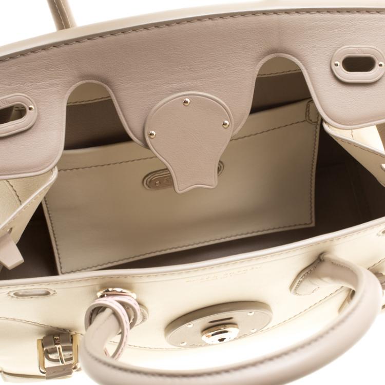 Pre Owned Ralph Lauren Taupe/Off White Leather Ricky Top Handle Bag