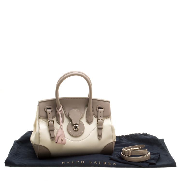 Pre Owned Ralph Lauren Taupe/Off White Leather Ricky Top Handle Bag