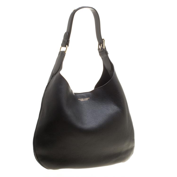 Pre Owned Ralph Lauren Black Leather Flat Hobo