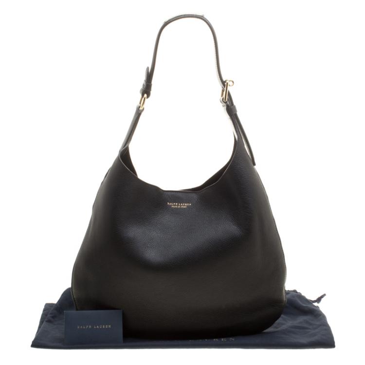 Pre Owned Ralph Lauren Black Leather Flat Hobo