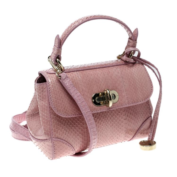 Pre Owned Ralph Lauren Blush Pink Python Mini Tiffin Top Handle Bag