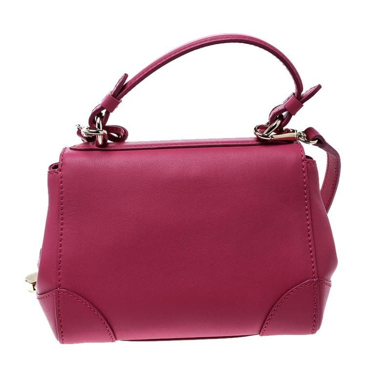 Pre Owned Ralph Lauren Pink Leather Mini Tiffin Crystal Embellished Top Handle Bag