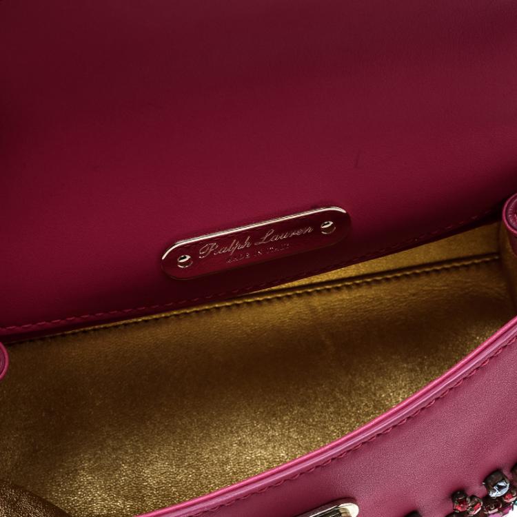 Pre Owned Ralph Lauren Pink Leather Mini Tiffin Crystal Embellished Top Handle Bag