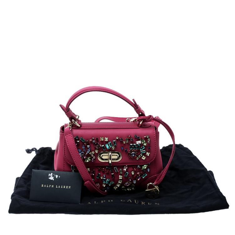 Pre Owned Ralph Lauren Pink Leather Mini Tiffin Crystal Embellished Top Handle Bag