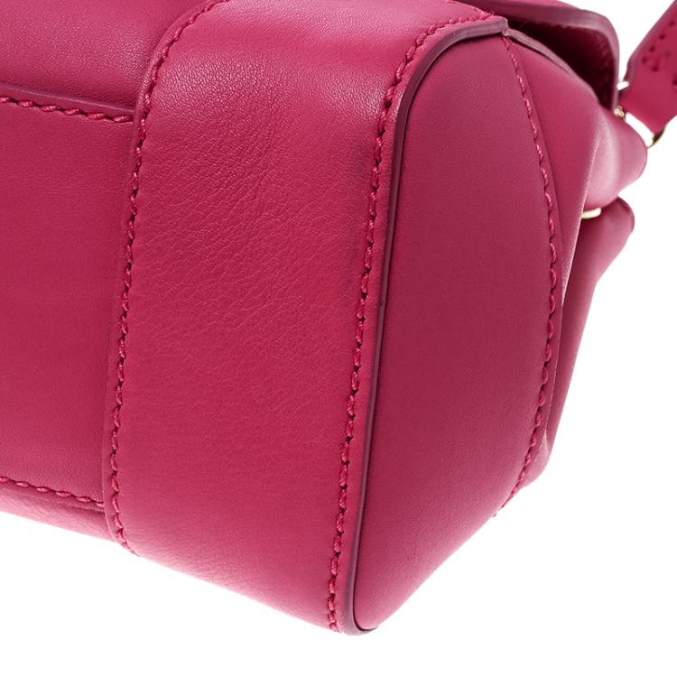 Pre Owned Ralph Lauren Pink Leather Mini Tiffin Crystal Embellished Top Handle Bag