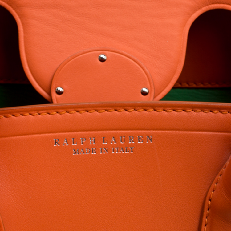 Pre Owned Ralph Lauren Orange Leather Ricky Top Handle Bag