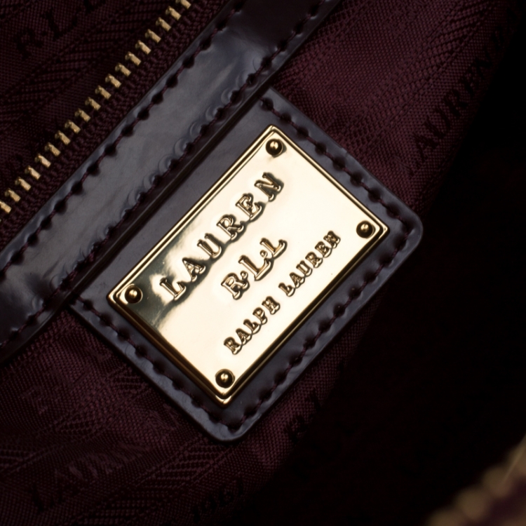 Pre Owned Ralph Lauren Burgundy Engraved Leather Tote