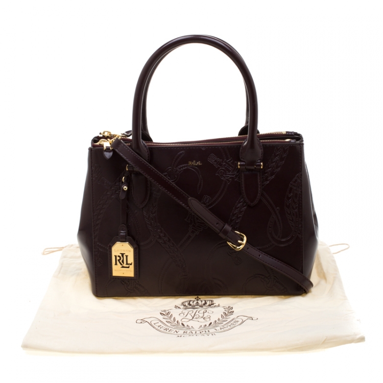 Pre Owned Ralph Lauren Burgundy Engraved Leather Tote
