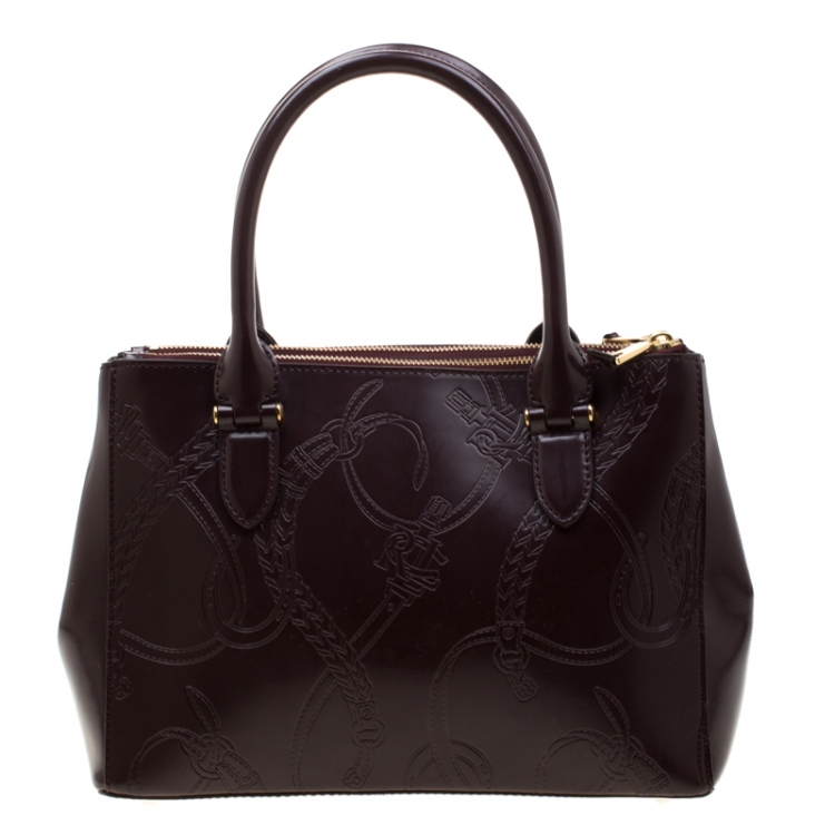 Pre Owned Ralph Lauren Burgundy Engraved Leather Tote