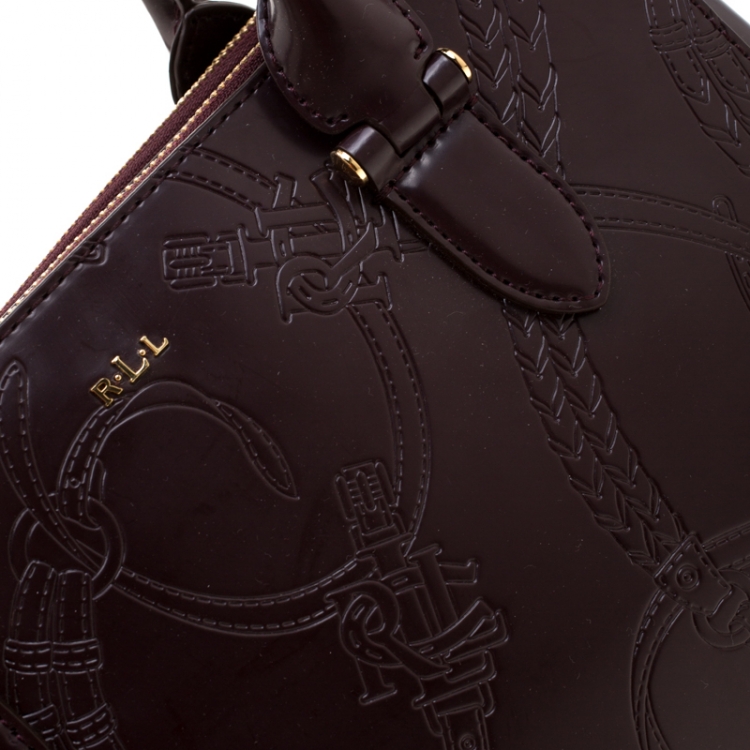 Pre Owned Ralph Lauren Burgundy Engraved Leather Tote
