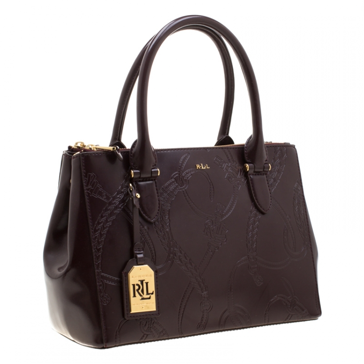 Pre Owned Ralph Lauren Burgundy Engraved Leather Tote