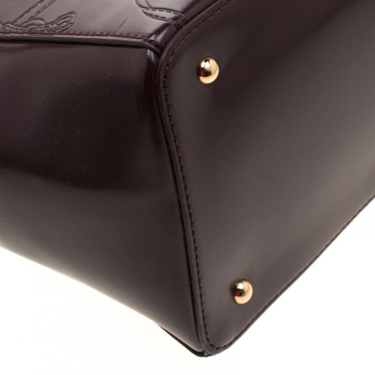 Pre Owned Ralph Lauren Burgundy Engraved Leather Tote