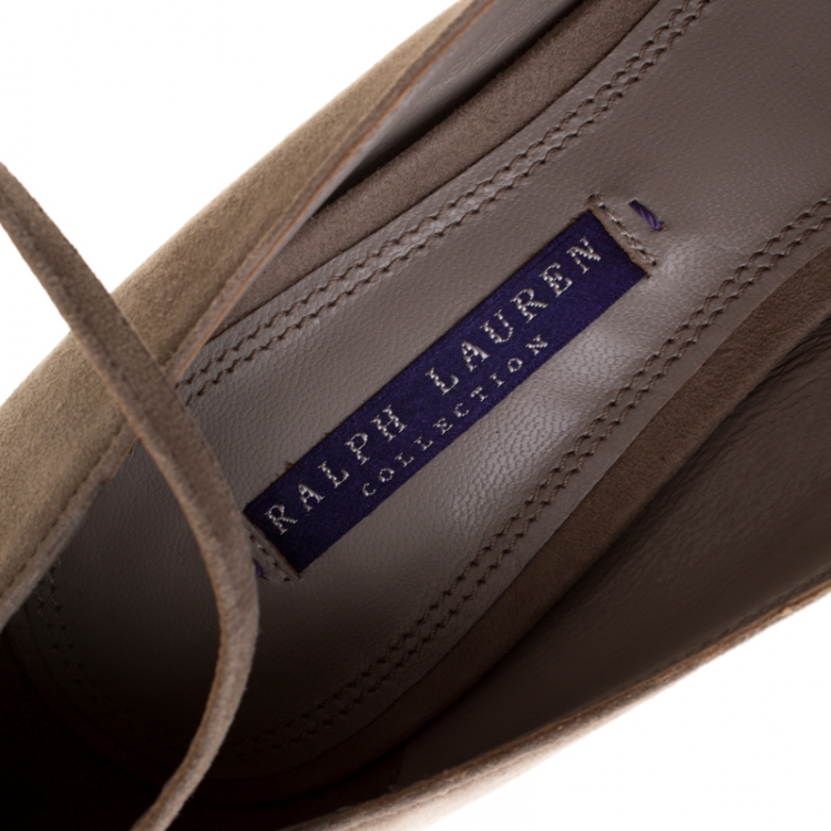 Pre Owned Ralph Lauren Beige Suede Python Leather Warah Wedge Heel Peep Toe Pumps Size 38