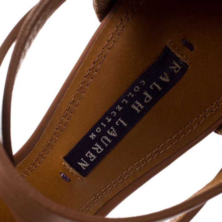 Pre Owned Ralph Lauren Brown Leather Ankle Strap Sandals 38.5