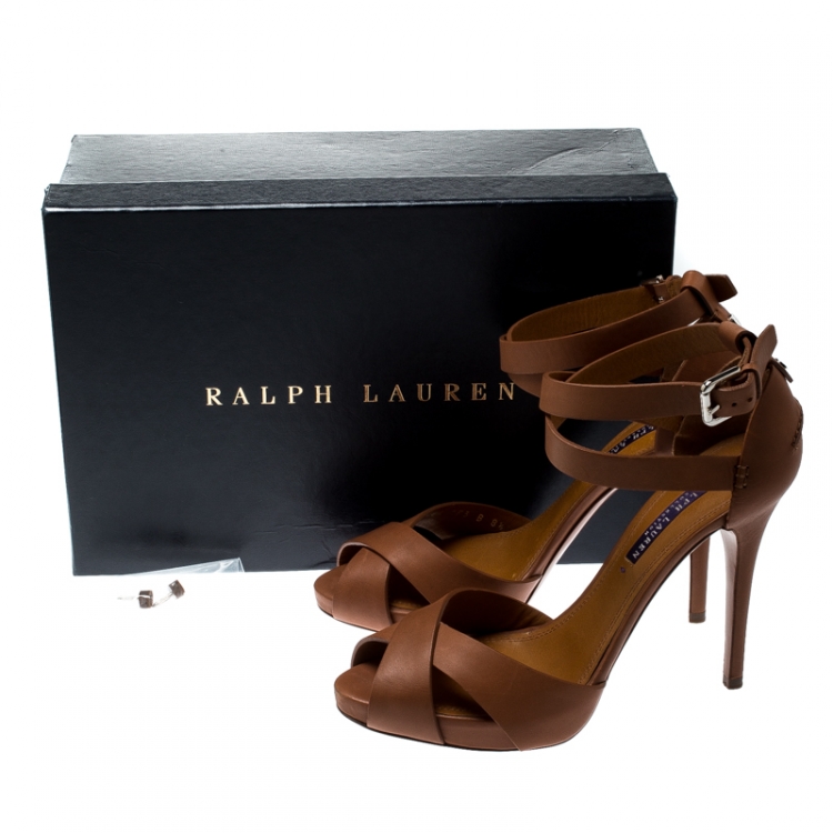 Pre Owned Ralph Lauren Brown Leather Ankle Strap Sandals 38.5
