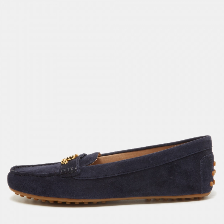 Pre Owned Ralph Lauren Navy Blue Suede Barnsbury Loafers Size 38