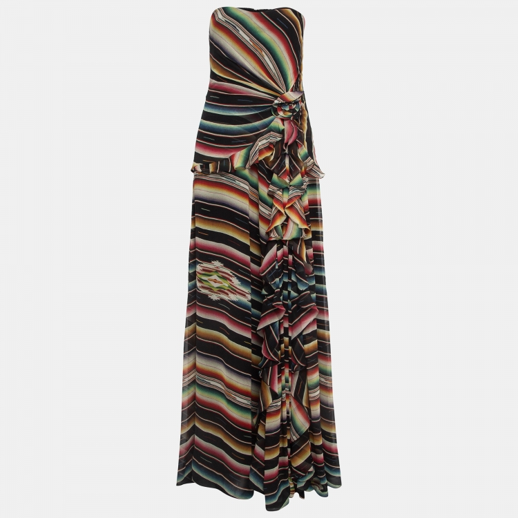 Pre Owned Ralph Lauren Purple Label Multicolor Striped Chiffon Augustina Evening Dress M