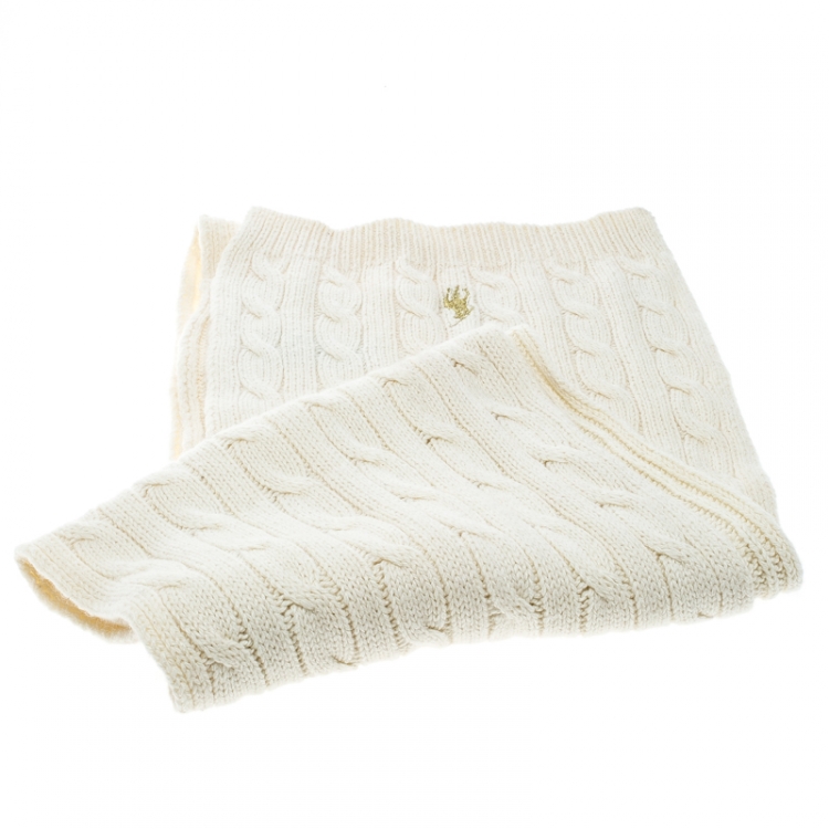 Pre Owned Ralph Lauren Cream Cable Knit Cotton and Wool Muffler