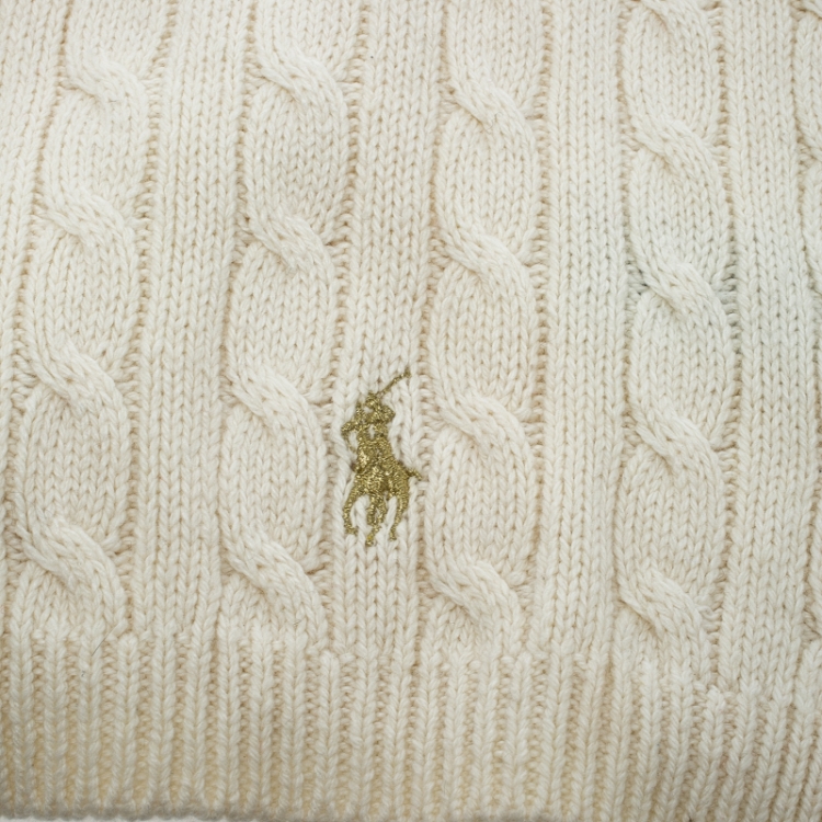 Pre Owned Ralph Lauren Cream Cable Knit Cotton and Wool Muffler