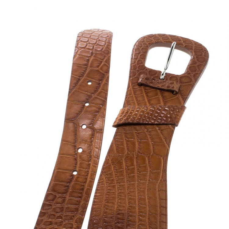 مملوكة مسبقًا Ralph Lauren Brown Alligator Belt 90cm