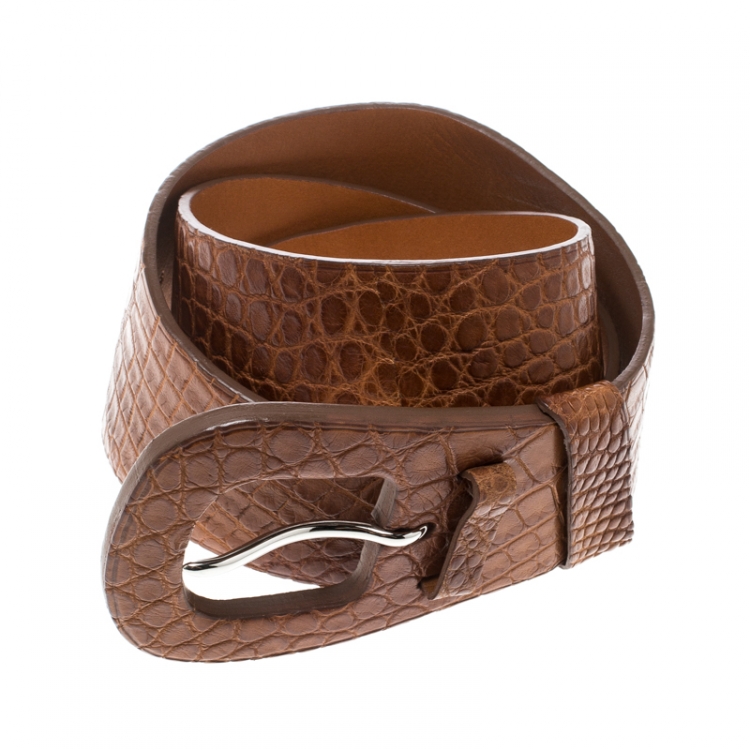 مملوكة مسبقًا Ralph Lauren Brown Alligator Belt 90cm