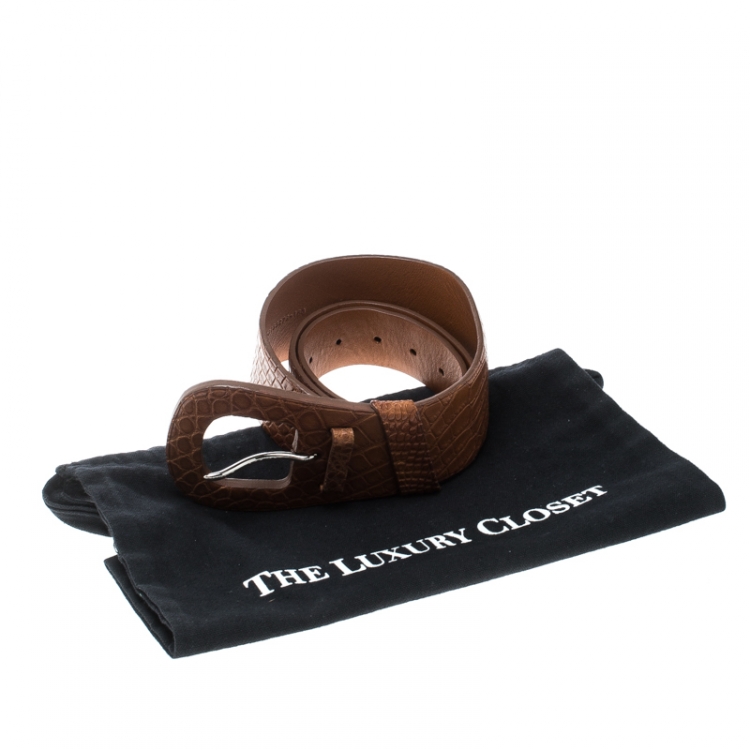 مملوكة مسبقًا Ralph Lauren Brown Alligator Belt 90cm