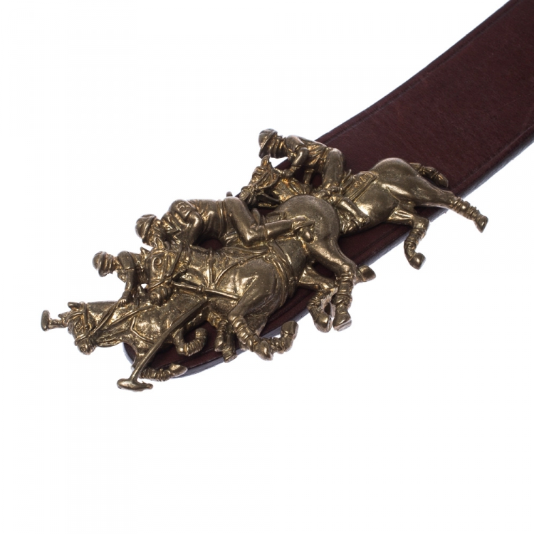 Pre Owned Ralph Lauren Brown Leather Polo Match Buckle Belt 105 CM