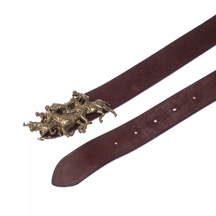 Pre Owned Ralph Lauren Brown Leather Polo Match Buckle Belt 105 CM