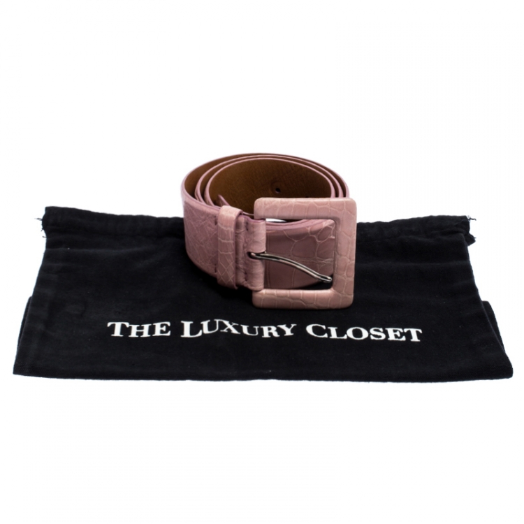 Pre Owned Ralph Lauren Pink Alligator Buckle Wide Belt 100CM