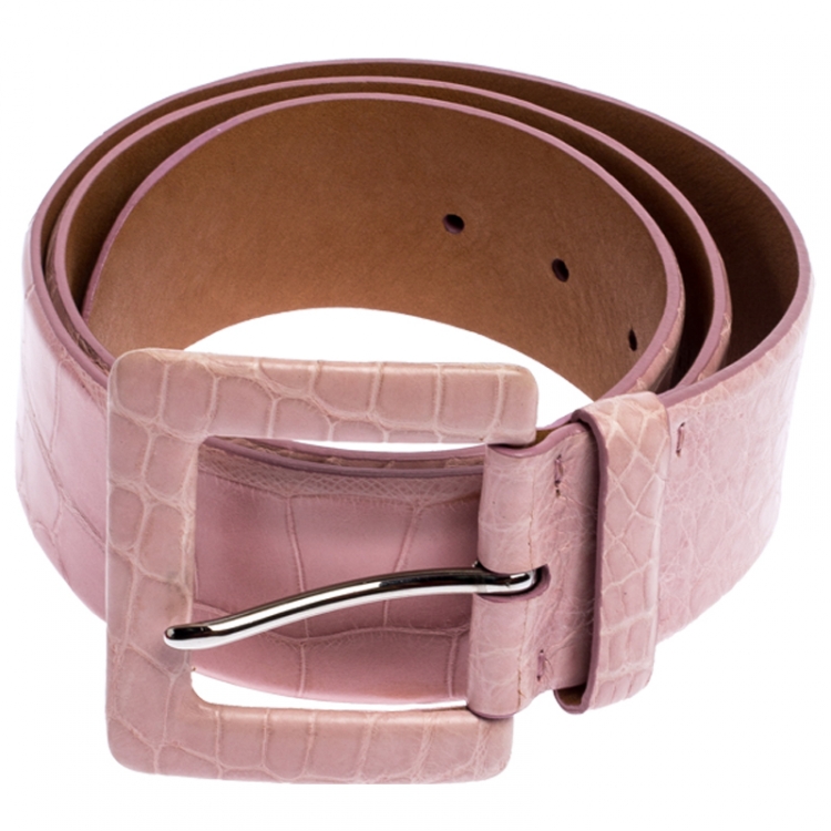 Pre Owned Ralph Lauren Pink Alligator Buckle Wide Belt 100CM