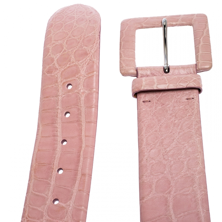 Pre Owned Ralph Lauren Pink Alligator Buckle Wide Belt 100CM