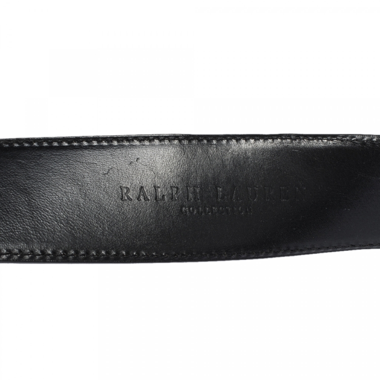 Pre Owned Ralph Lauren Black Leather Horseshoe Crystal Embellished Buckle Belt 95CM