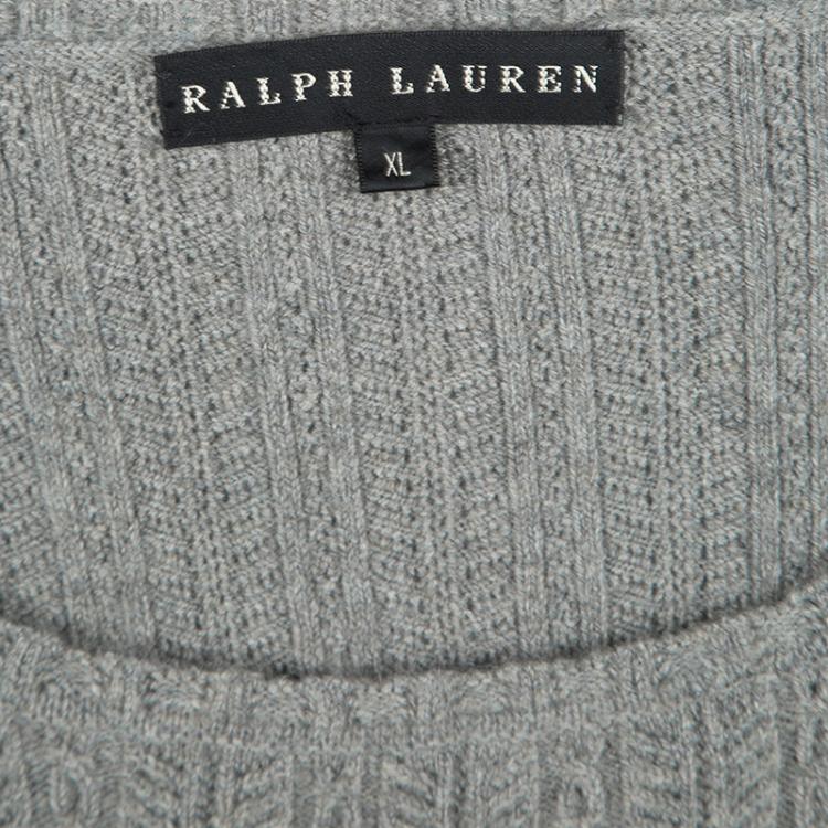 Pre Owned Ralph Lauren Grey Cashmere Perforated Knit Long Sleeve Dress XL