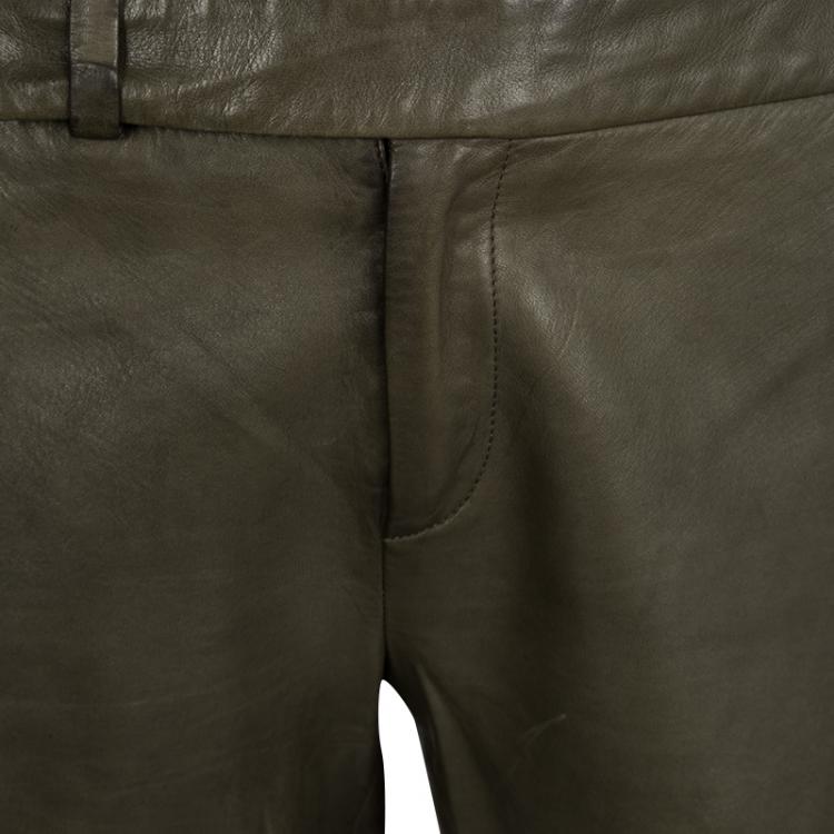 Pre Owned Ralph Lauren Dark Green Lamb Leather High Waist Shorts S