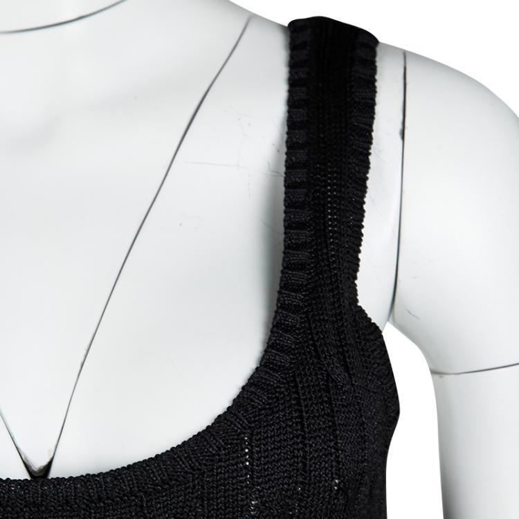 Pre Owned Ralph Lauren Black Cable Knit Ribbed Trim Detail Sleeveless Top M