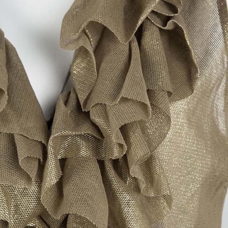 Pre Owned Ralph Lauren Gold Coated Mesh Ruffled Wrap Top M