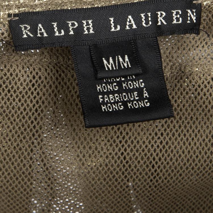 Pre Owned Ralph Lauren Gold Coated Mesh Ruffled Wrap Top M