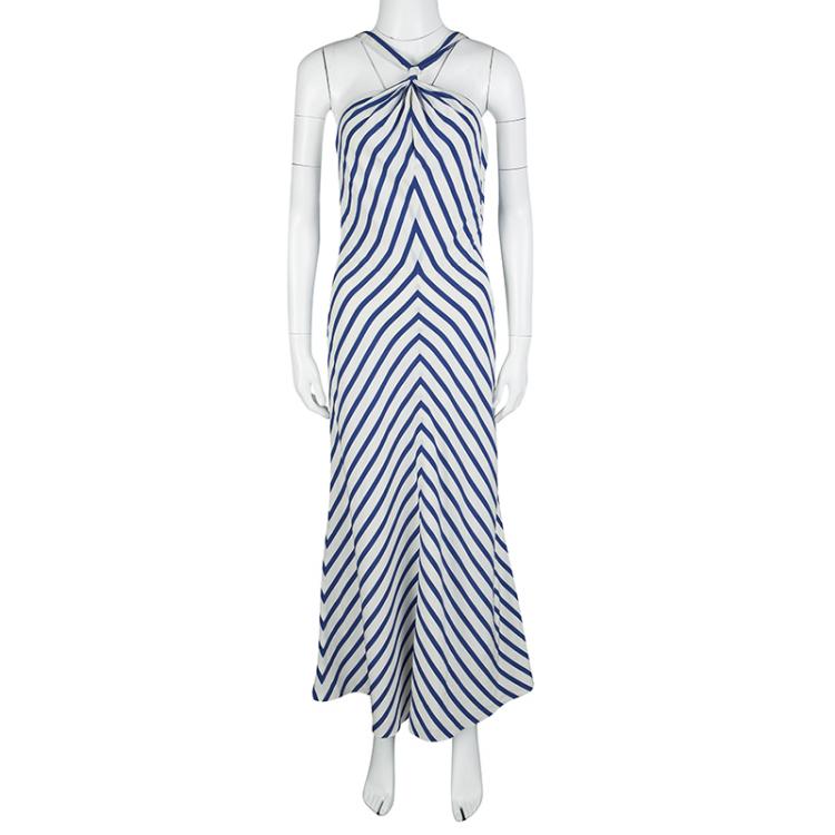 Ralph Lauren Blue and White Nautical Striped Silk Dress M Ralph Lauren | TLC