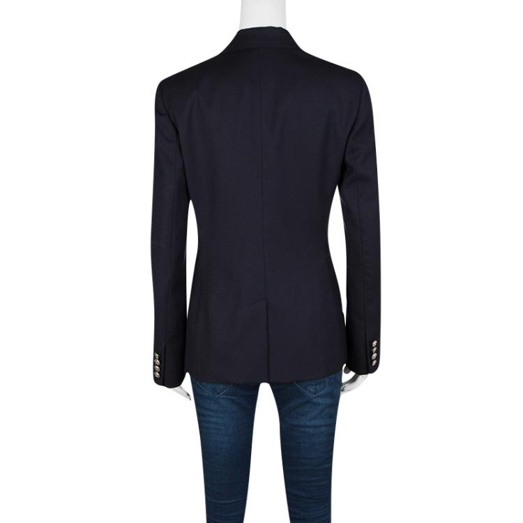مملوكة مسبقًا Ralph Lauren Navy Blue Wool Logo Embroidered Blazer M