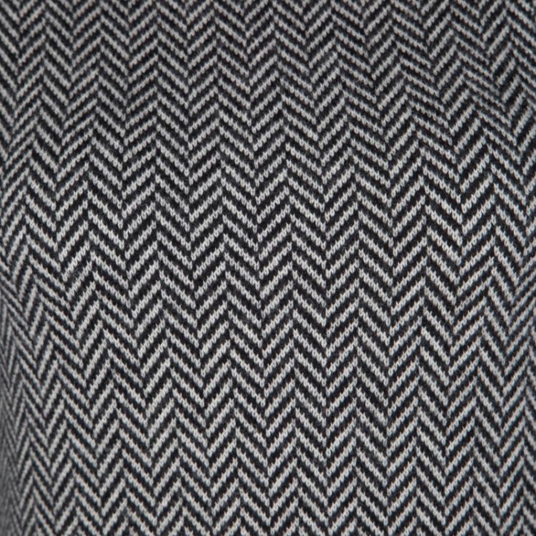 Pre Owned Ralph Lauren Monochrome Chevron Pattern Leather Trim Cashmere Dress M