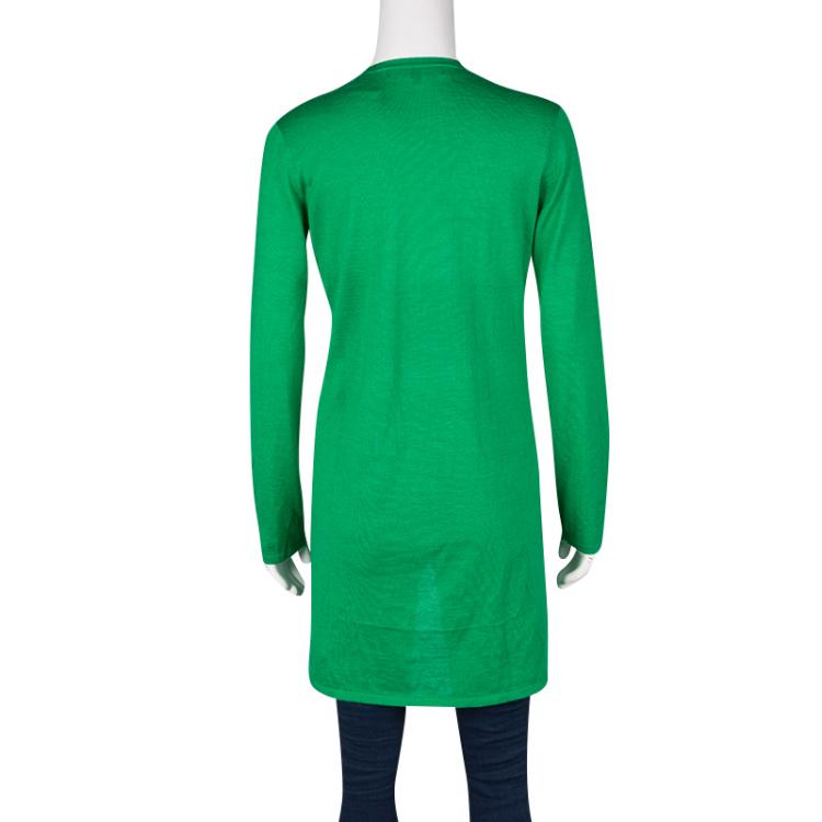 Pre Owned Ralph Lauren Green Cashmere Silk Open Front Long Cardigan M