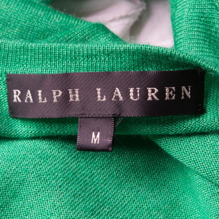 Pre Owned Ralph Lauren Green Cashmere Silk Open Front Long Cardigan M
