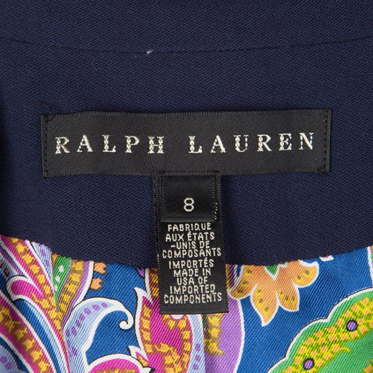 مملوكة مسبقًا Ralph Lauren Navy Blue Wool Paisley Print Lined Blazer M