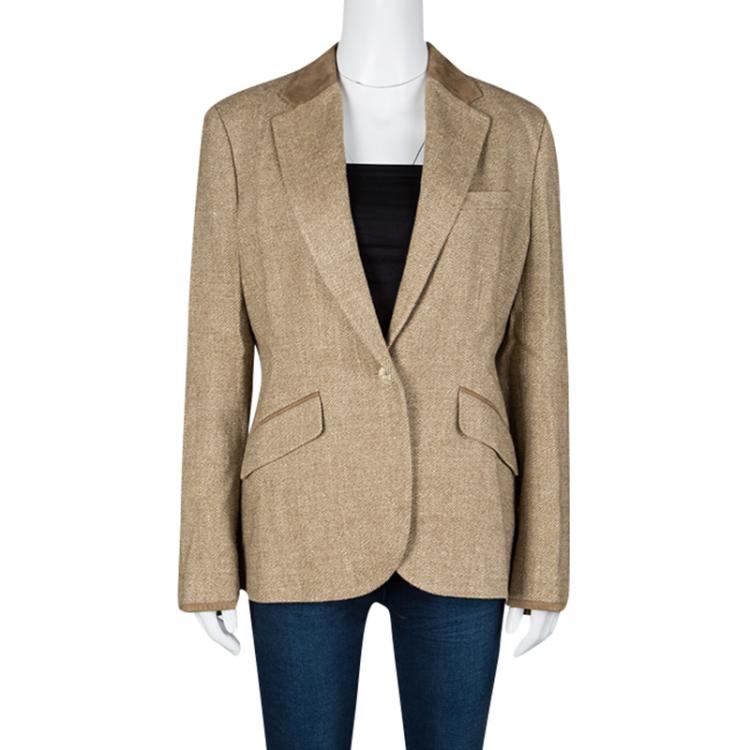 Pre Owned Ralph Lauren Brown Suede Trim Detail Blazer M